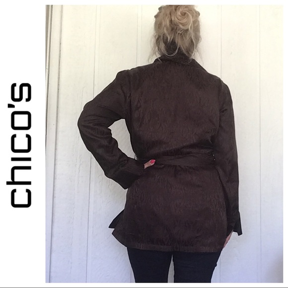 CHICOS BROWN SILK SAFARI JACKET MEDIUM - Picture 3 of 11
